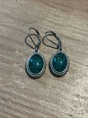 Napier Silver-Tone Earrings with Teal Oval Stones